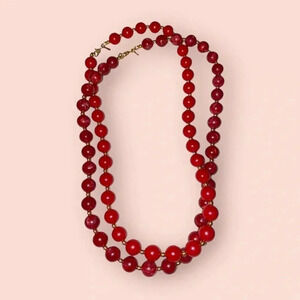 Vintage Monet Red Gold Plastic Bead Necklaces Lot of 2